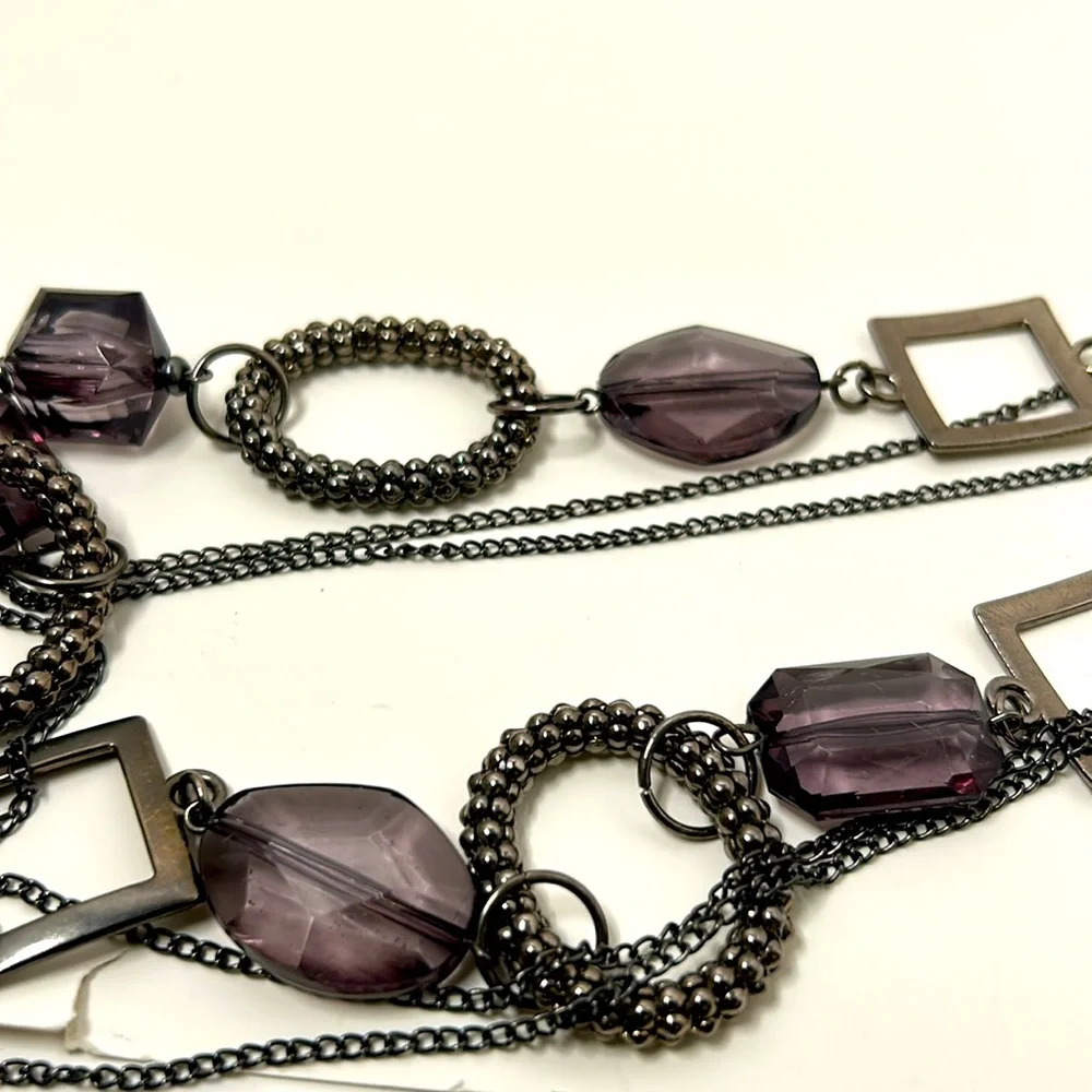 Dress Barn necklace black faceted clear beads black shapes double chain